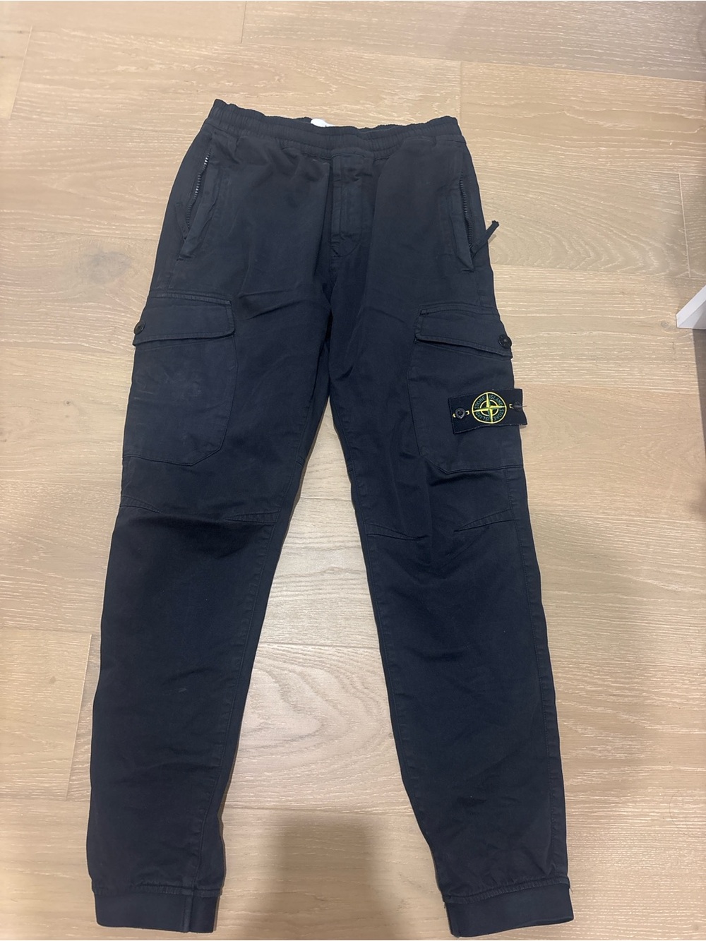 Stone Island Black Cargo Joggers with Signature Patch